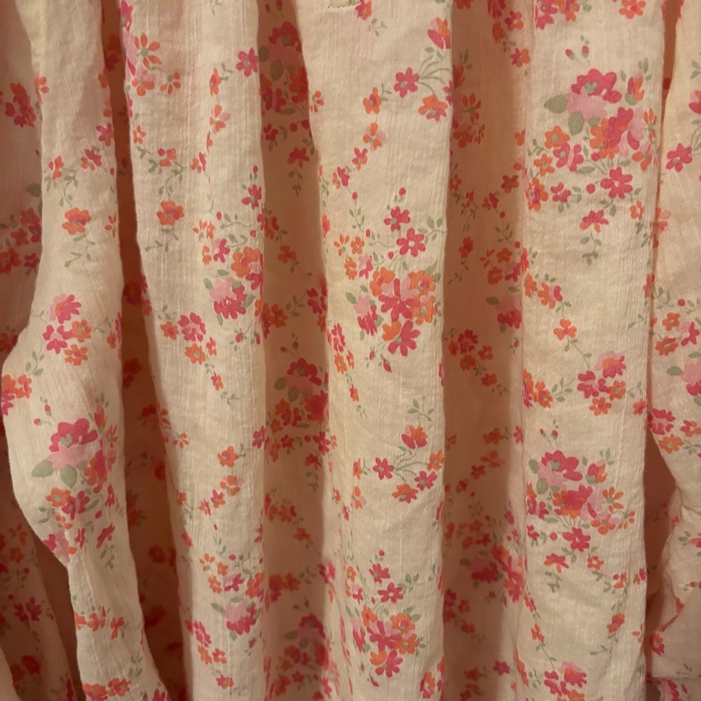 Chaps Women's 2X Crepe Peasant Blouse 3/4 Bell Sleeves Cream Pink Floral - Picture 5 of 10
